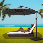Instahut Outdoor Umbrella 3M Cantilever Beach LED Base Garden Sun Patio Charcoal - Home & Garden > Shading > Umbrellas