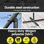 Instahut Outdoor Umbrella 3M Cantilever Beach LED Garden Shade Patio Charcoal - Home & Garden > Shading > Umbrellas &