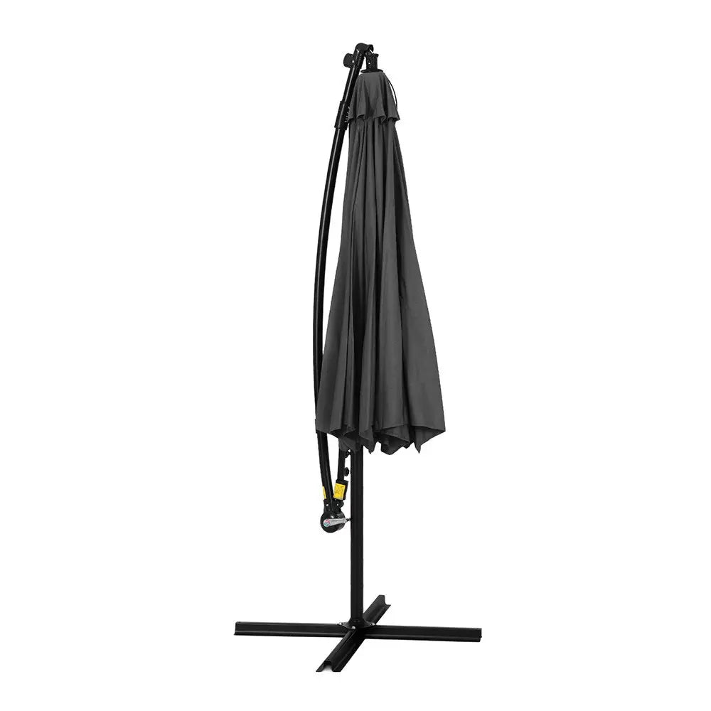 Instahut Outdoor Umbrella 3M Cantilever Beach LED Garden Shade Patio Charcoal - Home & Garden > Shading > Umbrellas &
