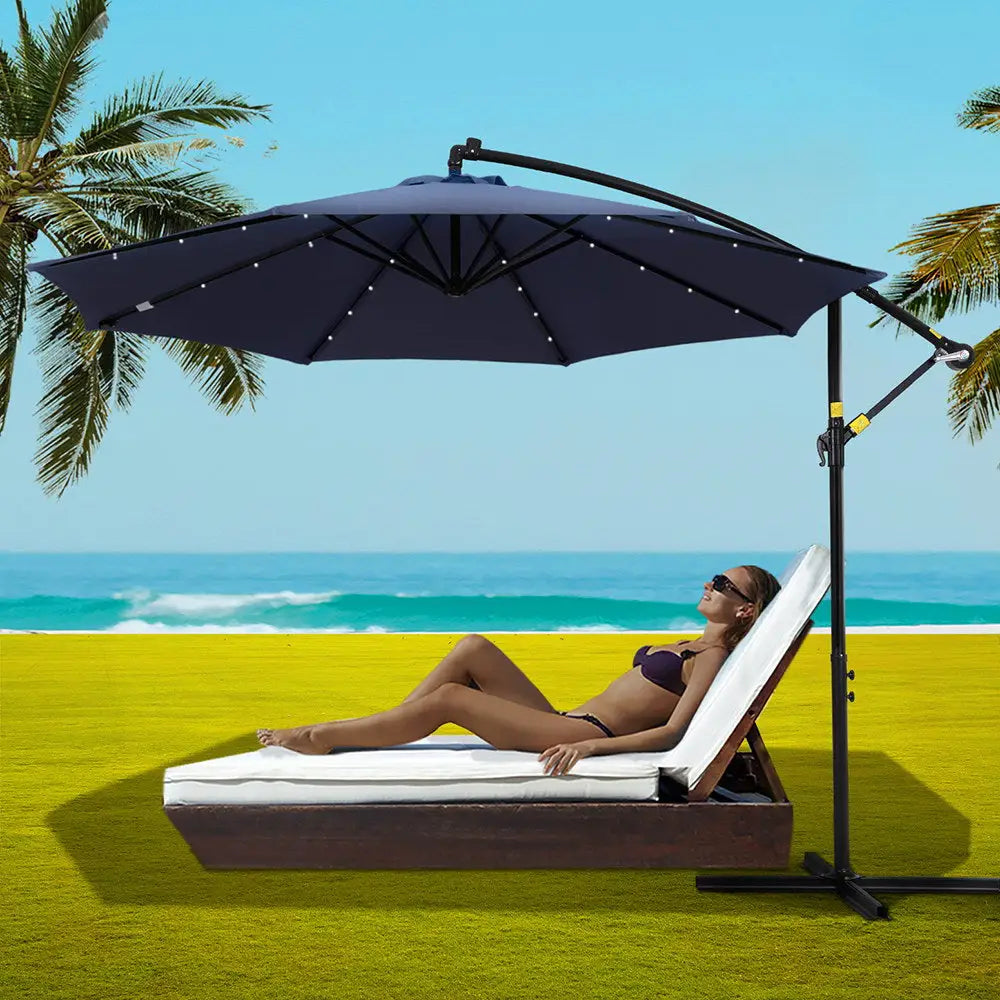 Instahut Outdoor Umbrella 3M Cantilever Beach LED Umbrellas Garden Shade Patio - Home & Garden > Shading > Umbrellas &