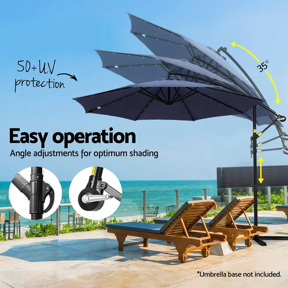 Instahut Outdoor Umbrella 3M Cantilever Beach LED Umbrellas Garden Shade Patio - Home & Garden > Shading > Umbrellas &