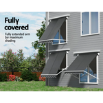 Instahut Retractable Fixed Pivot Arm Window Awning Outdoor Blinds 2.1X2.1M Grey - Home & Garden > Shading