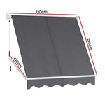 Instahut Retractable Fixed Pivot Arm Window Awning Outdoor Blinds 2.1X2.1M Grey - Home & Garden > Shading