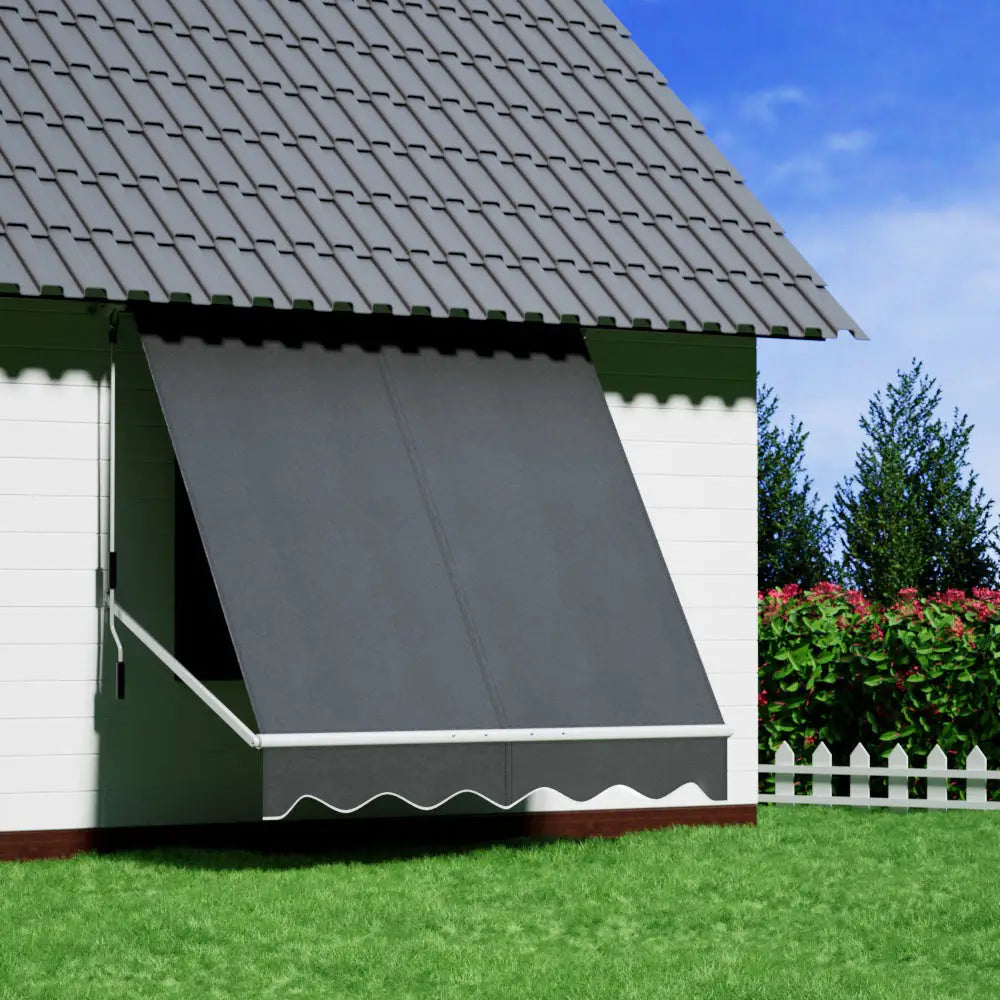 Instahut Retractable Fixed Pivot Arm Window Awning Outdoor Blinds 2.1X2.1M Grey - Home & Garden > Shading