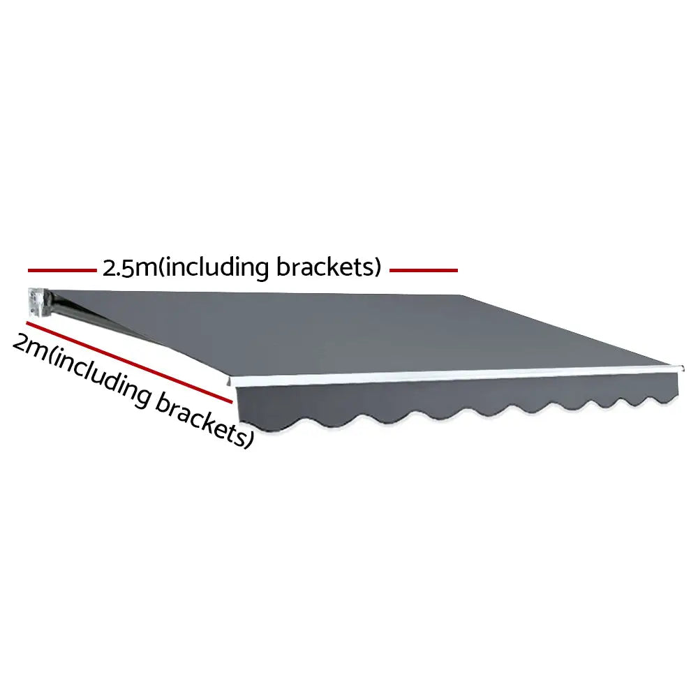 Instahut Retractable Folding Arm Awning Manual Sunshade 2.5Mx2M Grey - Home & Garden > Shading