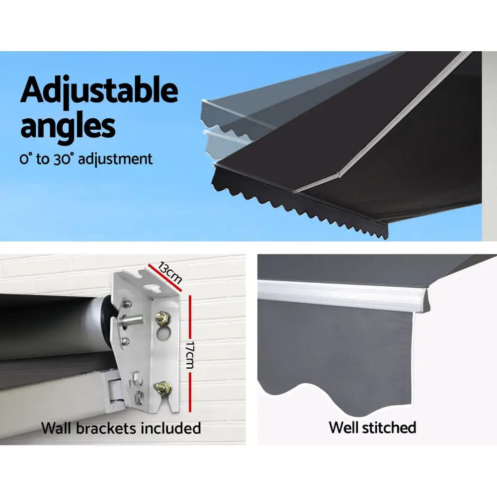 Instahut Retractable Folding Arm Awning Manual Sunshade 2.5Mx2M Grey - Home & Garden > Shading