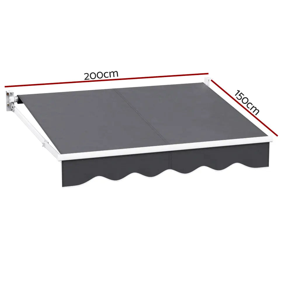 Instahut Retractable Folding Arm Awning Manual Sunshade 2Mx1.5M Grey - Home & Garden > Shading