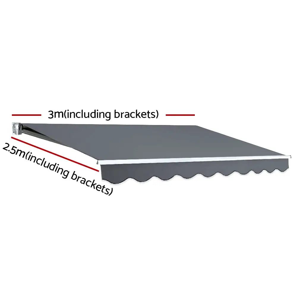 Instahut Retractable Folding Arm Awning Manual Sunshade 3Mx2.5M Grey - Home & Garden > Shading