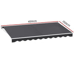 Instahut Retractable Folding Arm Awning Manual Sunshade 4.5Mx2.5M Grey - Home & Garden > Shading