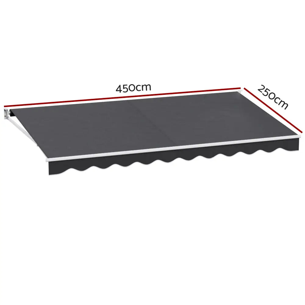 Instahut Retractable Folding Arm Awning Manual Sunshade 4.5Mx2.5M Grey - Home & Garden > Shading
