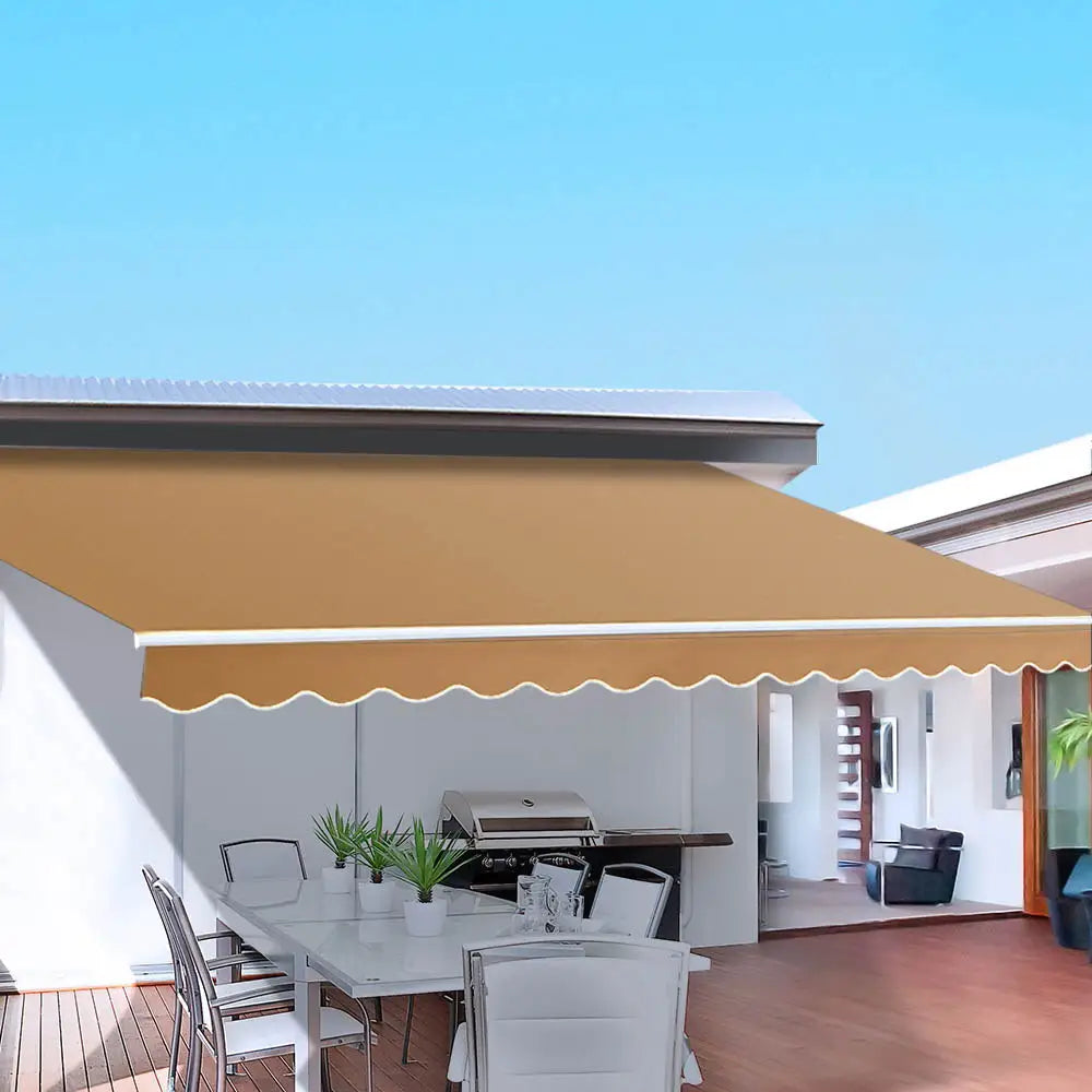 Instahut Retractable Folding Arm Awning Manual Sunshade 4Mx2.5M Beige - Home & Garden > Shading