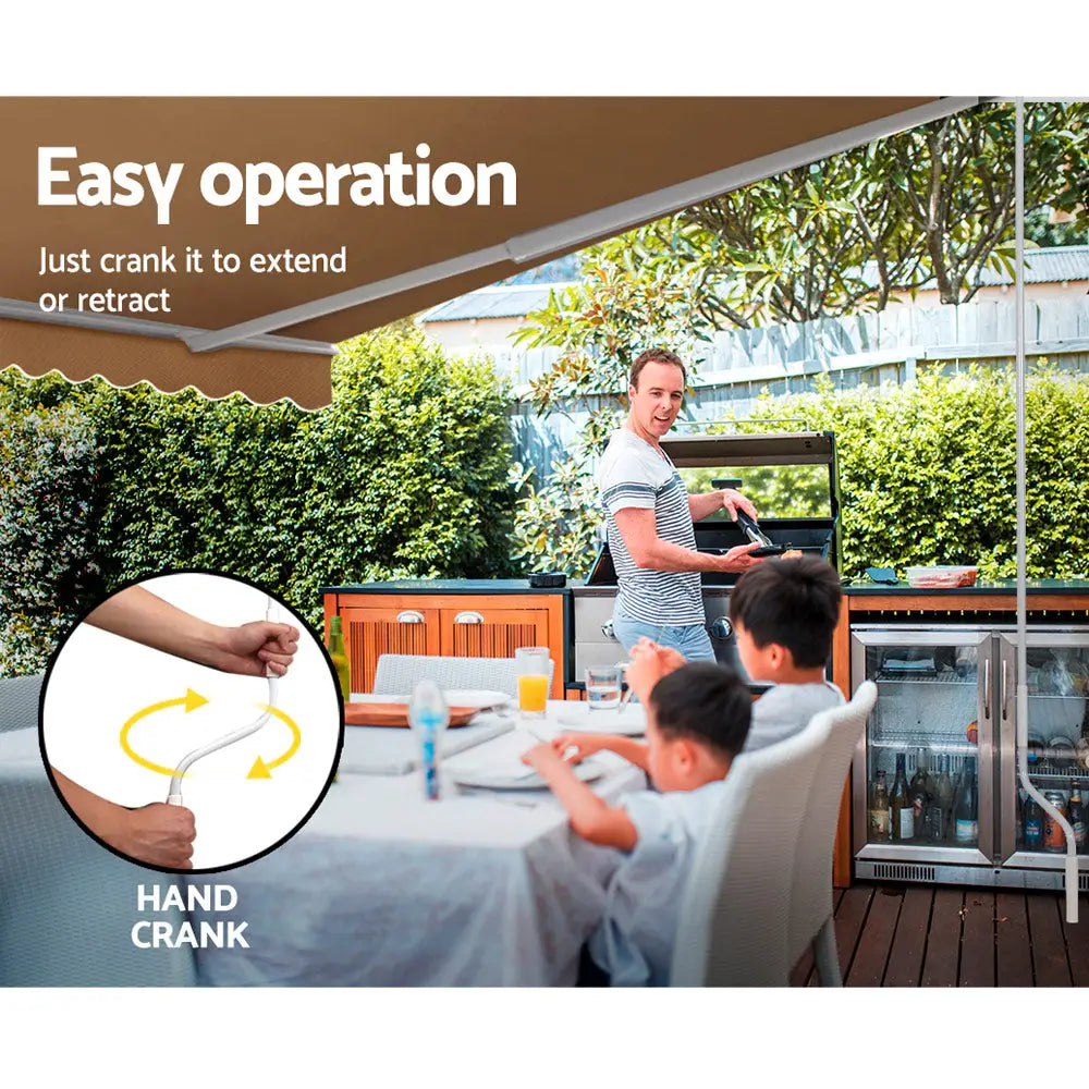 Instahut Retractable Folding Arm Awning Manual Sunshade 4Mx2.5M Beige - Home & Garden > Shading