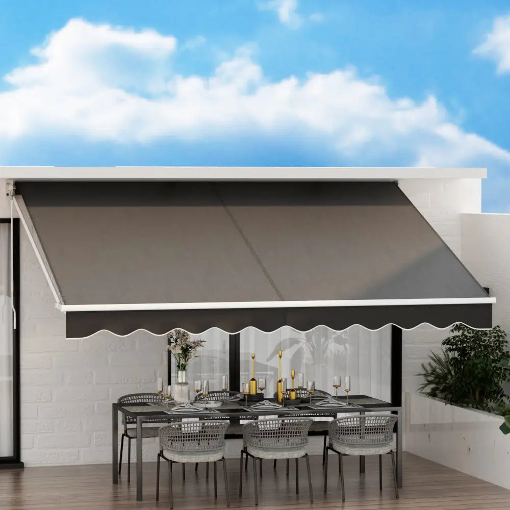 Instahut Retractable Folding Arm Awning Manual Sunshade 4Mx2.5M Grey - Home & Garden > Shading