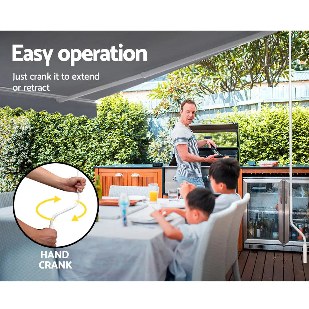 Instahut Retractable Folding Arm Awning Manual Sunshade 4Mx2.5M Pearl Grey - Home & Garden > Shading