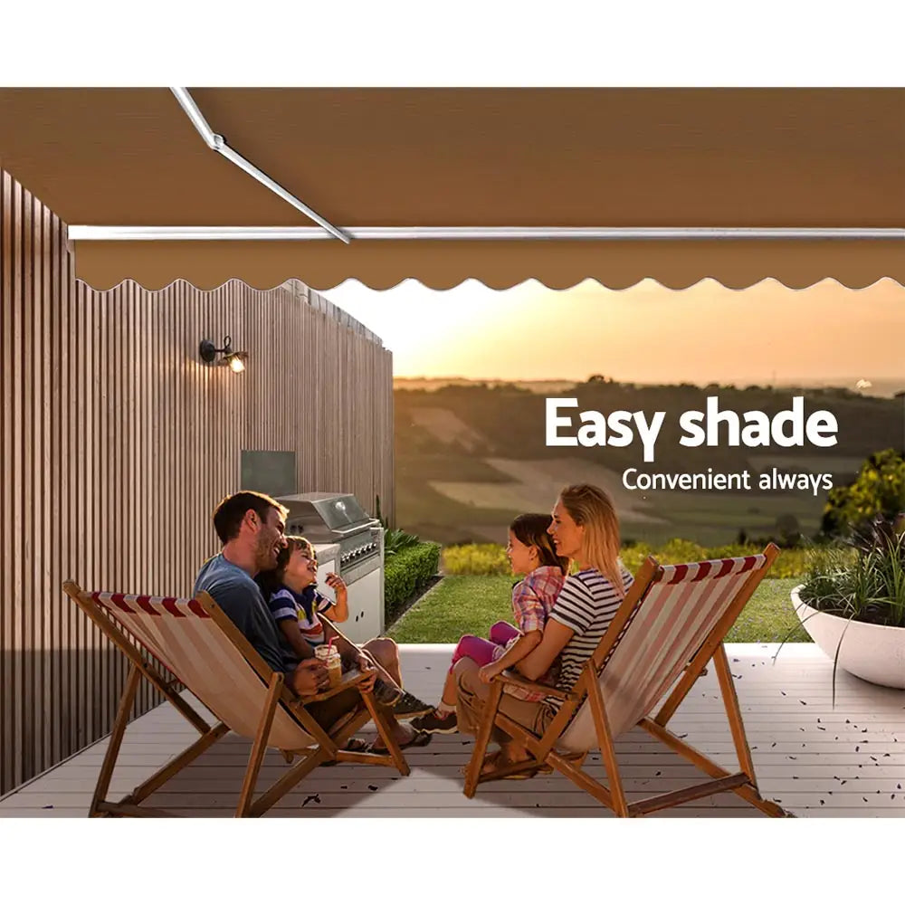 Instahut Retractable Folding Arm Awning Manual Sunshade 4Mx3M Beige - Home & Garden > Shading