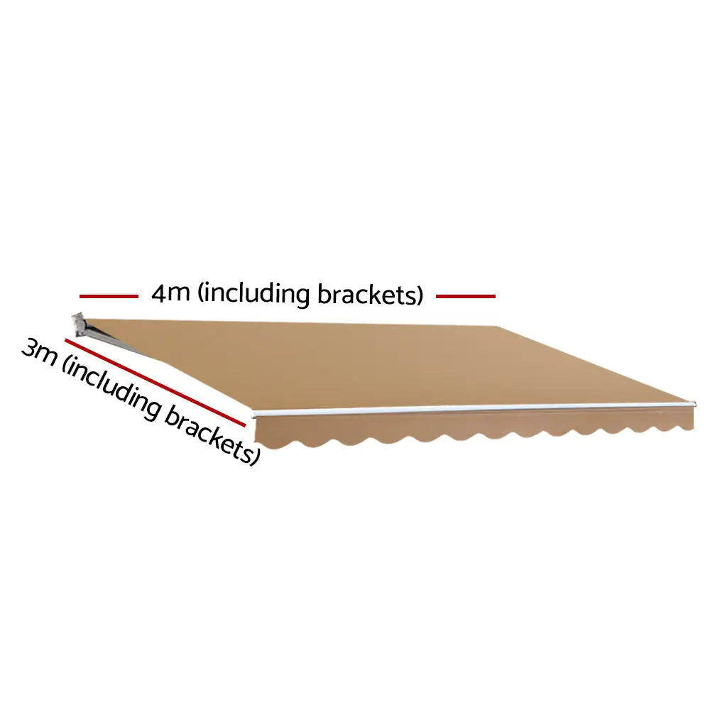 Instahut Retractable Folding Arm Awning Manual Sunshade 4Mx3M Beige - Home & Garden > Shading