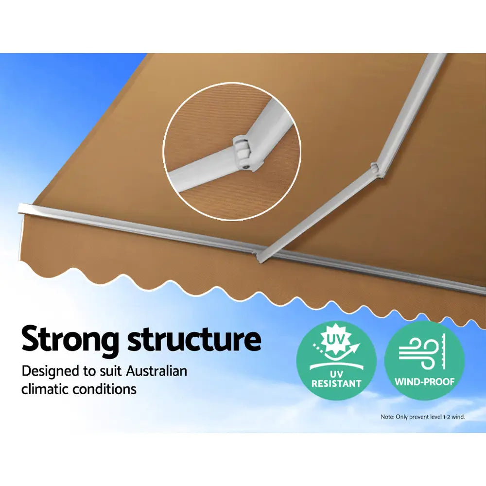 Instahut Retractable Folding Arm Awning Manual Sunshade 4Mx3M Beige - Home & Garden > Shading