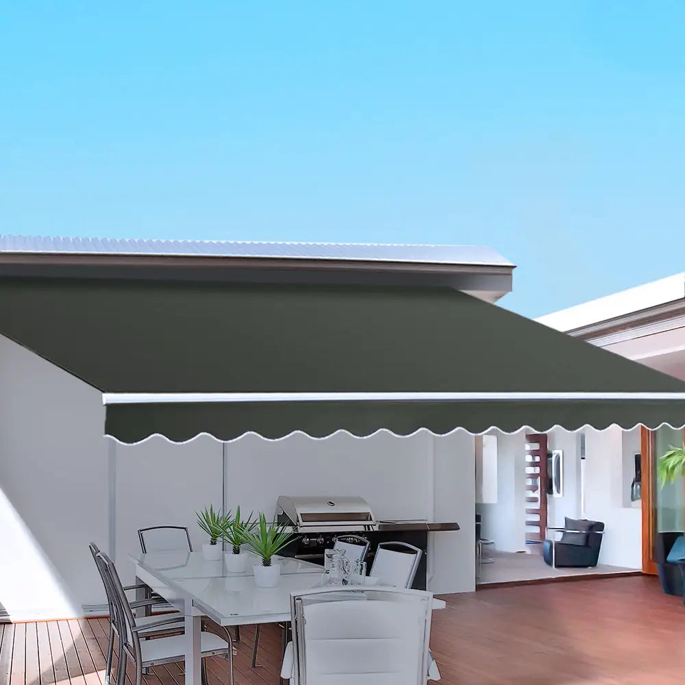 Instahut Retractable Folding Arm Awning Manual Sunshade 5Mx3M Grey - Home & Garden > Shading
