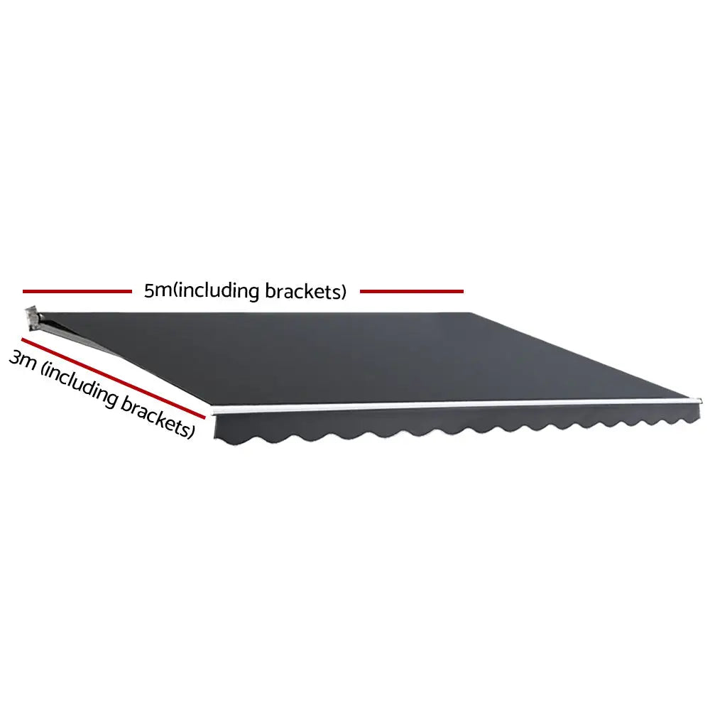 Instahut Retractable Folding Arm Awning Manual Sunshade 5Mx3M Grey - Home & Garden > Shading