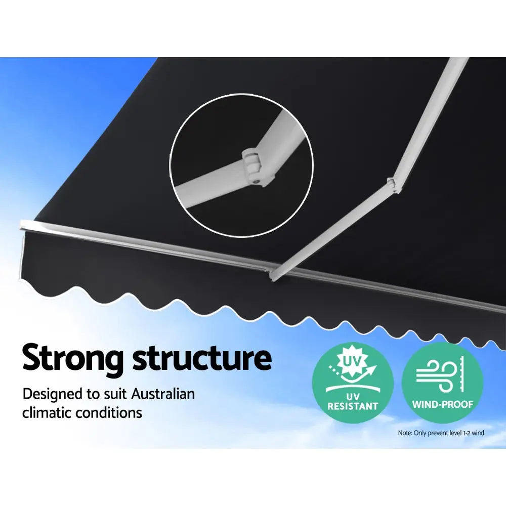 Instahut Retractable Folding Arm Awning Manual Sunshade 5Mx3M Grey - Home & Garden > Shading