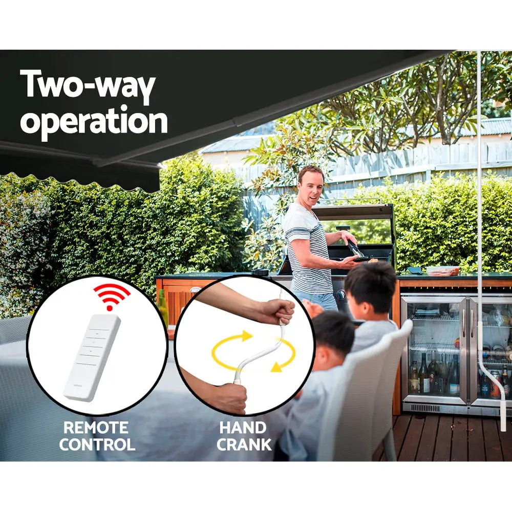 Instahut Retractable Folding Arm Awning Motorised Sunshade 2.5Mx2M Grey - Home & Garden > Shading