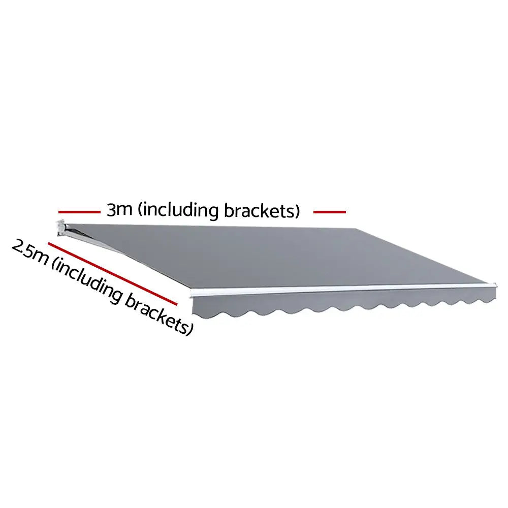 Instahut Retractable Folding Arm Awning Motorised Sunshade 3Mx2.5M Pearl Grey - Home & Garden > Shading
