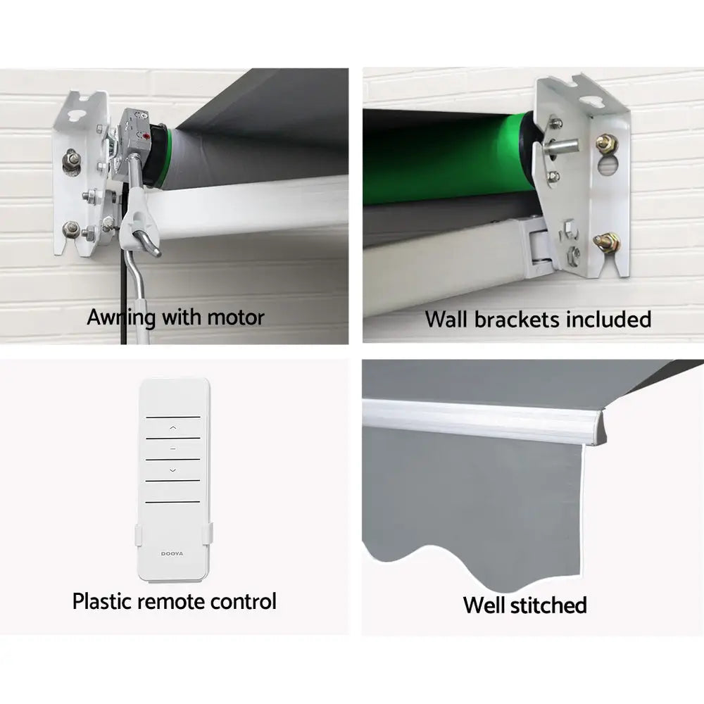 Instahut Retractable Folding Arm Awning Motorised Sunshade 4Mx2.5M Pearl Grey - Home & Garden > Shading