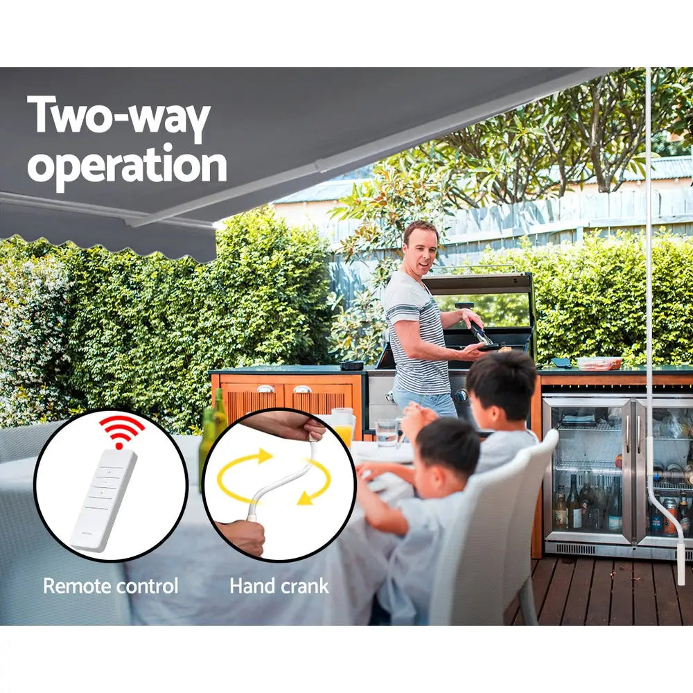 Instahut Retractable Folding Arm Awning Motorised Sunshade 4Mx2.5M Pearl Grey - Home & Garden > Shading