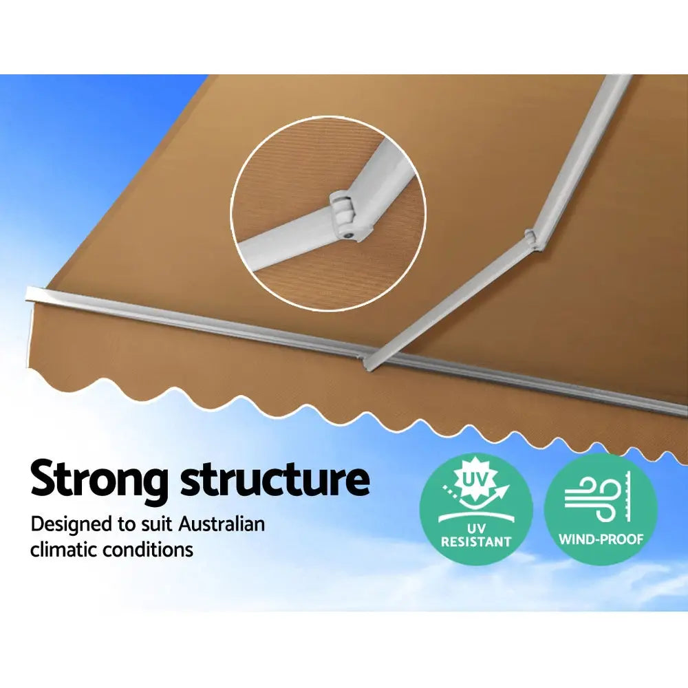 Instahut Retractable Folding Arm Awning Motorised Sunshade 4Mx3M Beige - Home & Garden > Shading