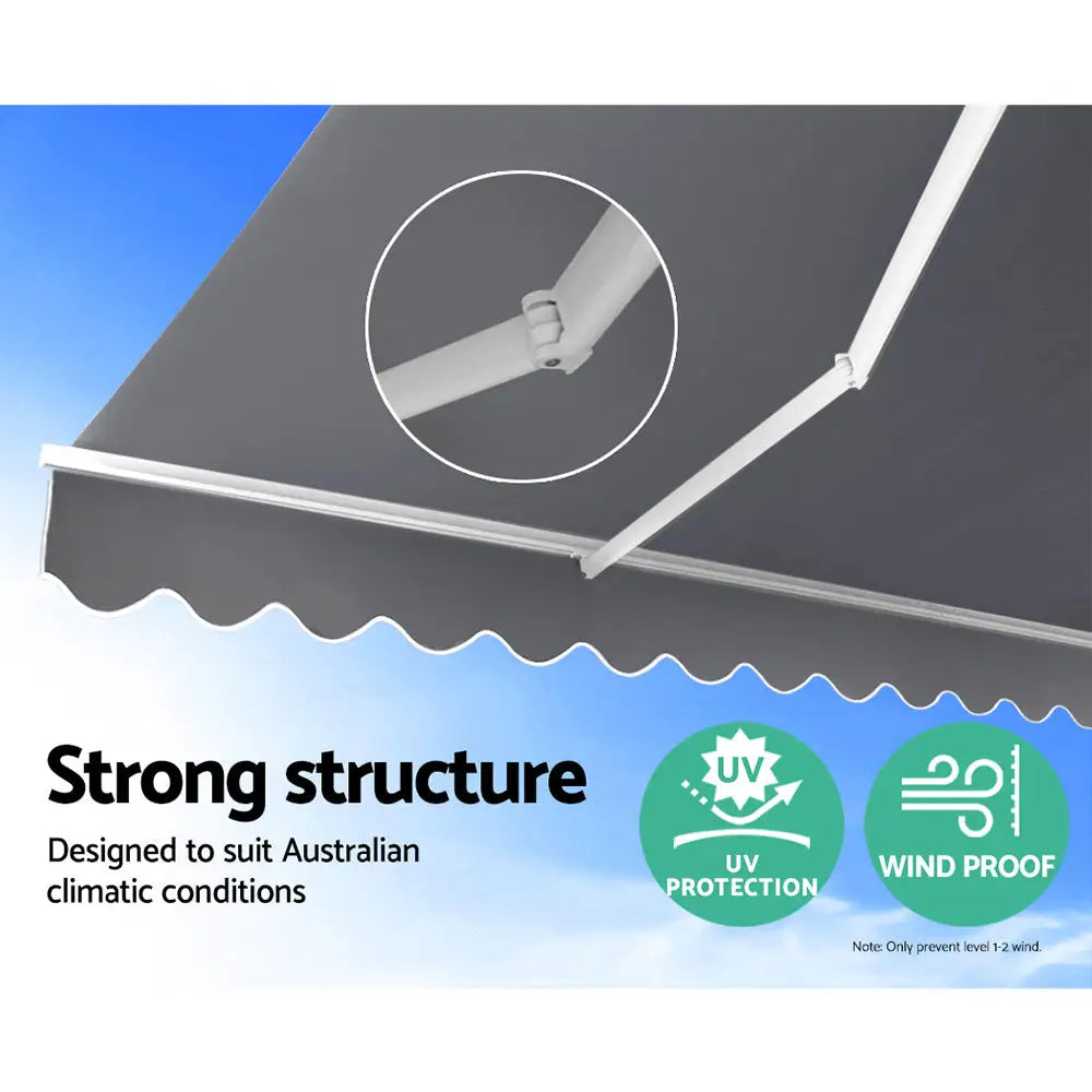 Instahut Retractable Folding Arm Awning Motorised Sunshade 4Mx3M Pearl Grey - Home & Garden > Shading
