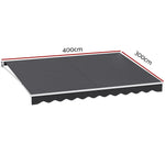 Instahut Retractable Folding Arm Awning Motorised Sunshade 4Mx3M Grey - Home & Garden > Shading