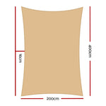 Instahut Shade Sail 2x4m Rectangle 280GSM 98% Sand Shade Cloth - Home & Garden > Shading