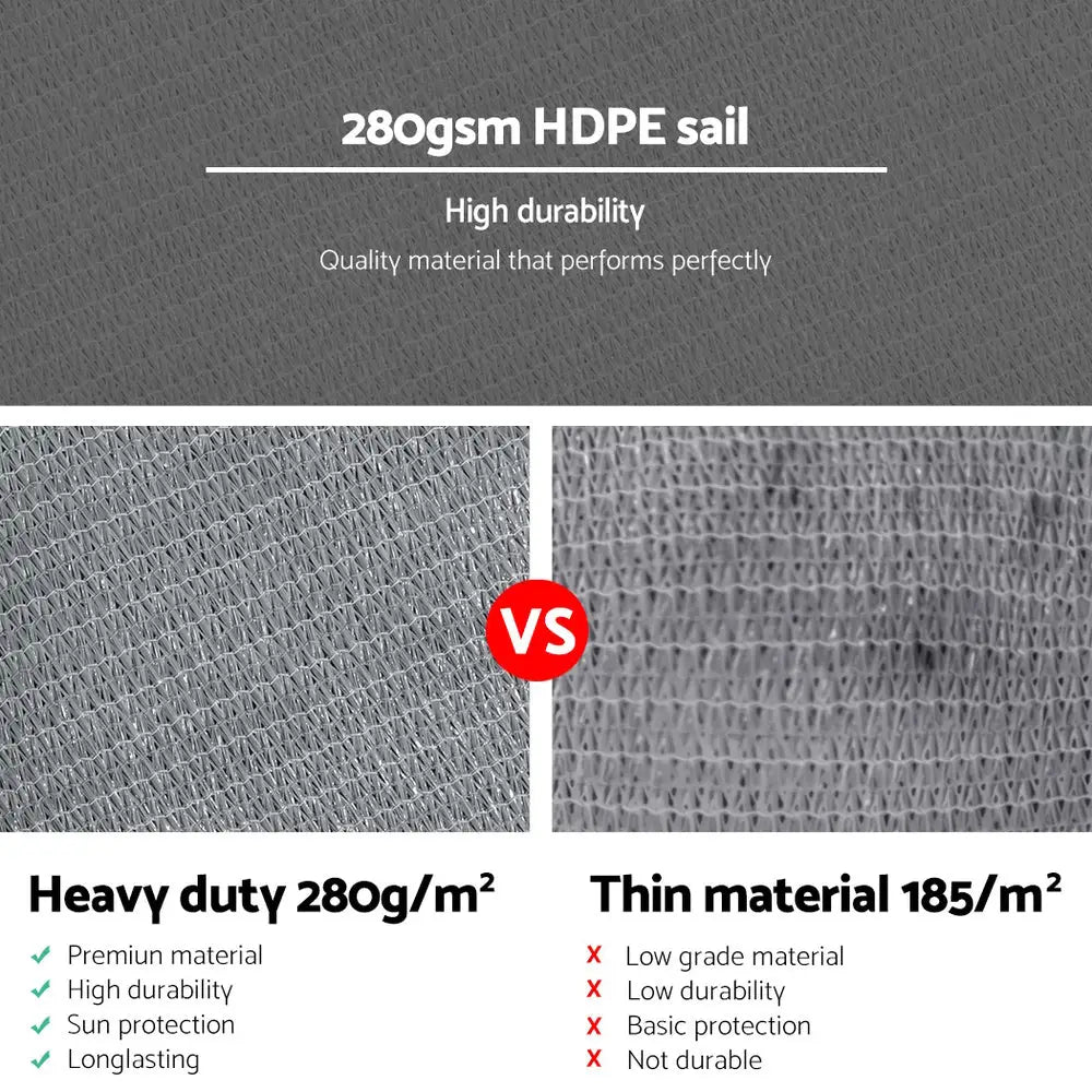 Instahut Shade Sail 3x3x4.3m Triangle 280GSM 98% Grey Shade Cloth - Home & Garden > Shading