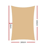 Instahut Shade Sail 3x6m Rectangle 280GSM 98% Sand Shade Cloth - Home & Garden > Shading