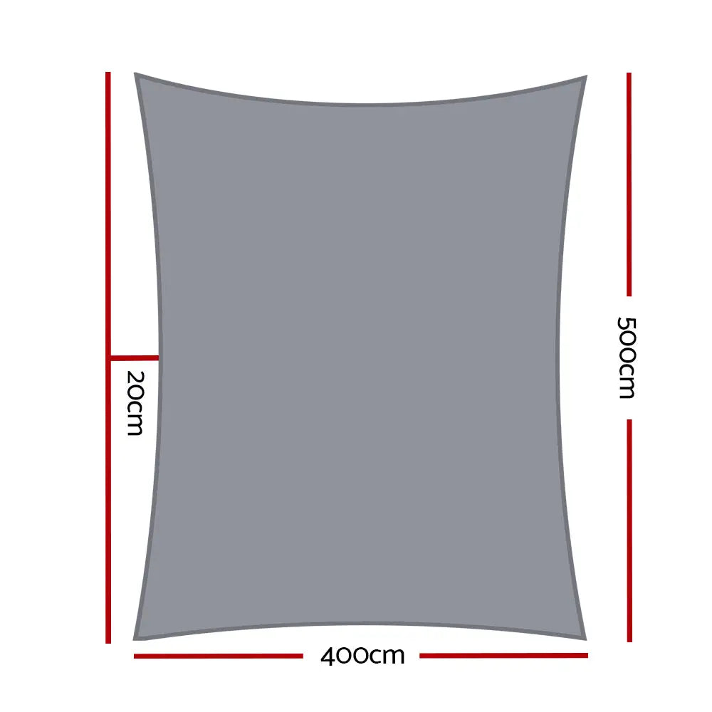 Instahut Shade Sail 4x5m Rectangle 280GSM 98% Grey Shade Cloth - Home & Garden > Shading