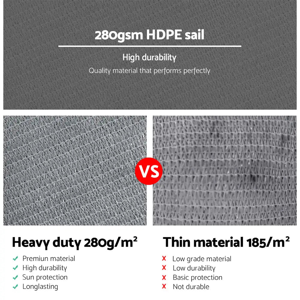 Instahut Shade Sail 4x6m Rectangle 280GSM 98% Grey Shade Cloth - Home & Garden > Shading