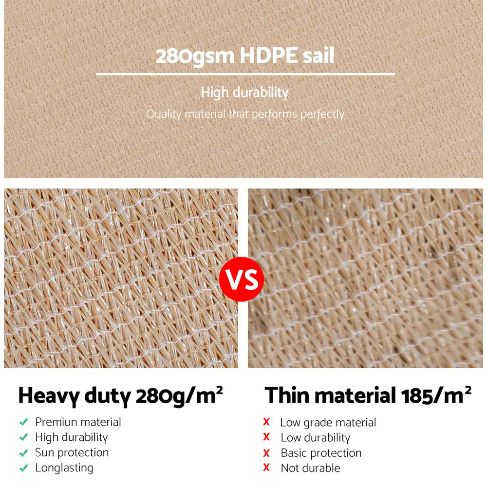 Instahut Shade Sail 4x6m Rectangle 280GSM 98% Sand Shade Cloth - Home & Garden > Shading