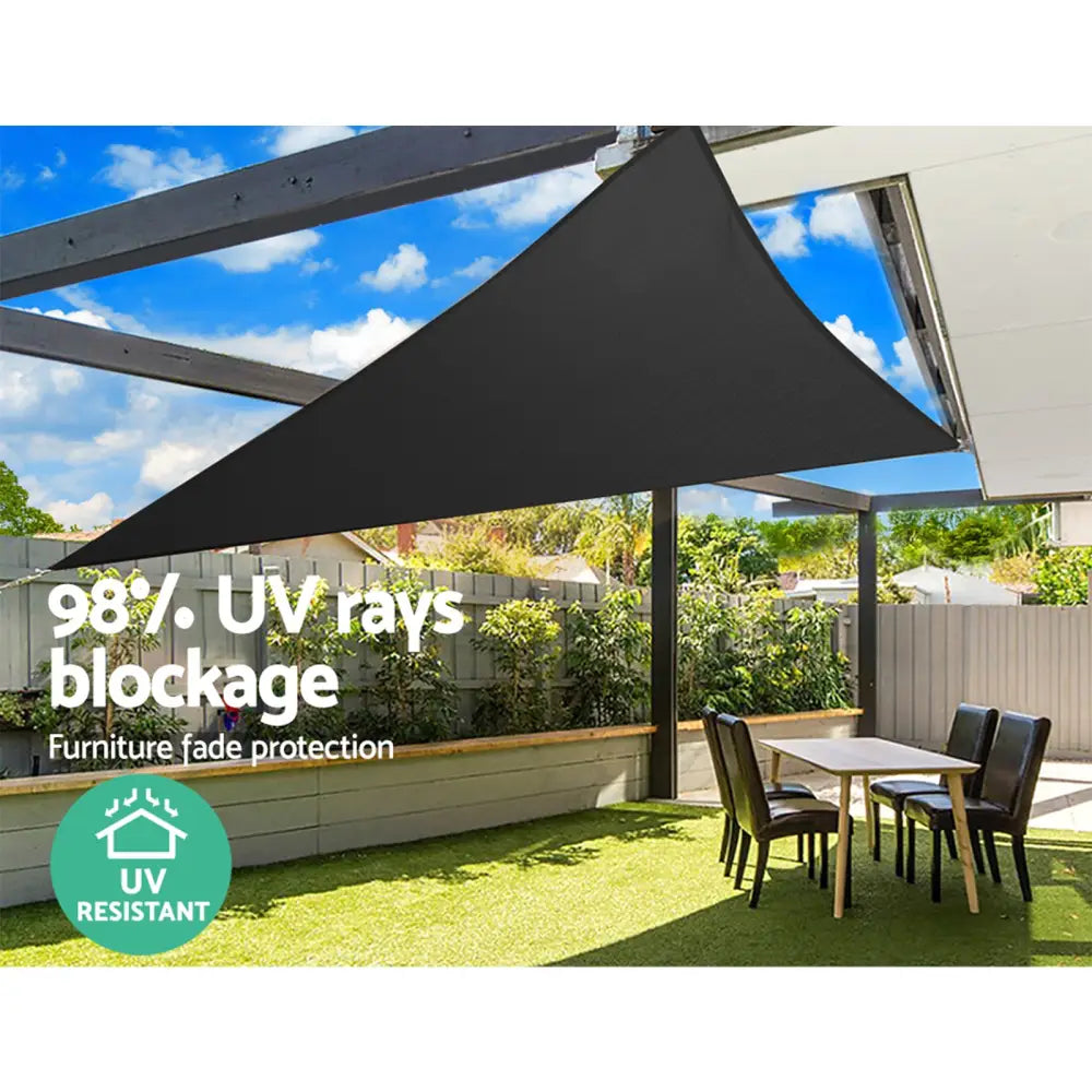Instahut Shade Sail 5x5x5m Triangle 280GSM 98% Black Shade Cloth - Home & Garden > Shading