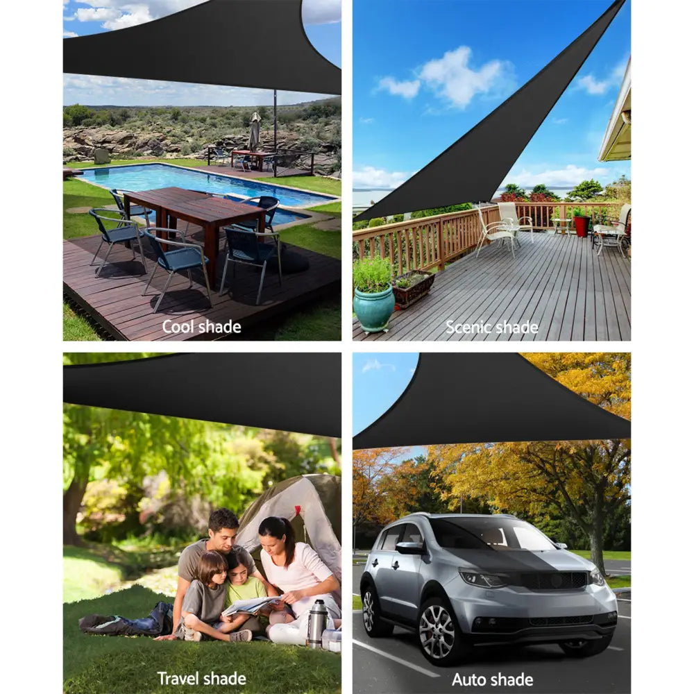 Instahut Shade Sail 5x5x5m Triangle 280GSM 98% Black Shade Cloth - Home & Garden > Shading