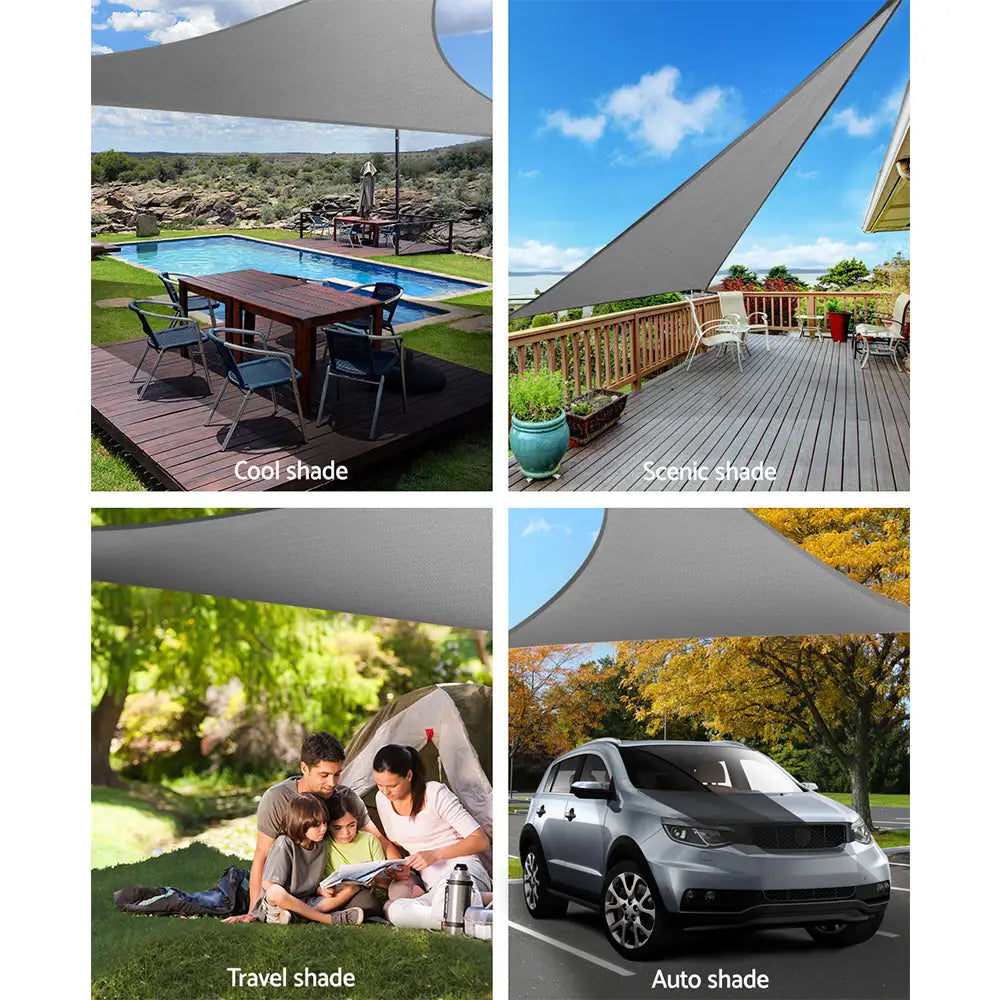 Instahut Shade Sail 5x5x5m Triangle 280GSM 98% Grey Shade Cloth - Home & Garden > Shading
