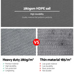 Instahut Shade Sail 5x5x5m Triangle 280GSM 98% Grey Shade Cloth - Home & Garden > Shading