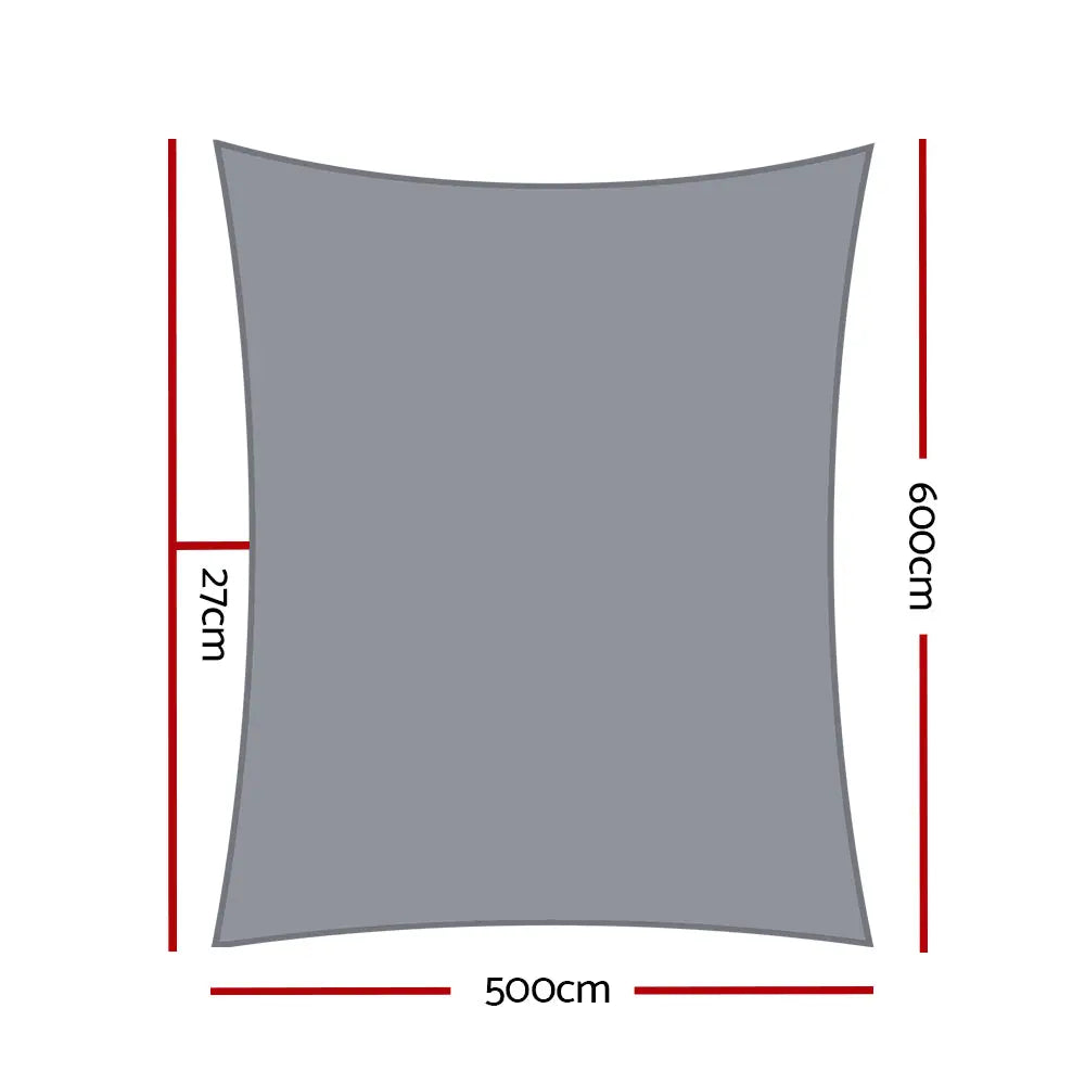 Instahut Shade Sail 5x6m Rectangle 280GSM 98% Grey Shade Cloth - Home & Garden > Shading