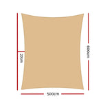 Instahut Shade Sail 5x6m Rectangle 280GSM 98% Sand Shade Cloth - Home & Garden > Shading