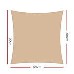 Instahut Shade Sail 6x6m Rectangle 185GSM 95% Sand Shade Cloth - Home & Garden > Shading