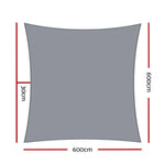 Instahut Shade Sail 6x6m Rectangle 280GSM 98% Grey Shade Cloth - Home & Garden > Shading