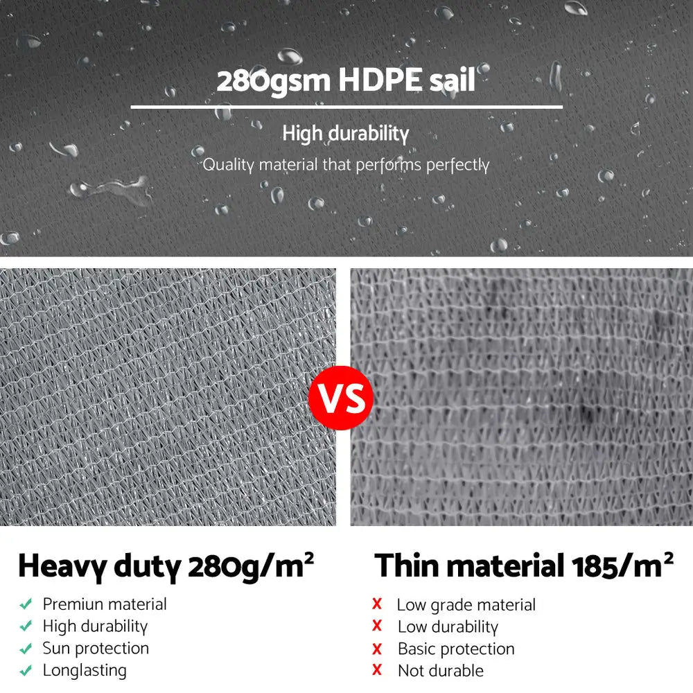Instahut Shade Sail 6x6x6m Triangle 280GSM 98% Grey Shade Cloth - Home & Garden > Shading