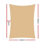 Instahut Shade Sail 6x8m Rectangle 185GSM 95% Sand Shade Cloth - Home & Garden > Shading