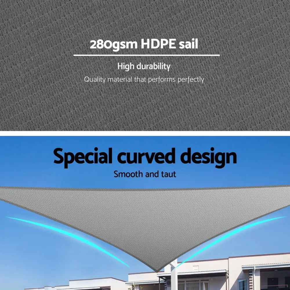 Instahut Shade Sail Cloth Shadecloth Canopy Triangle 280gsm 5x5x7.1m - Home & Garden > Shading > Umbrellas & Sunshades