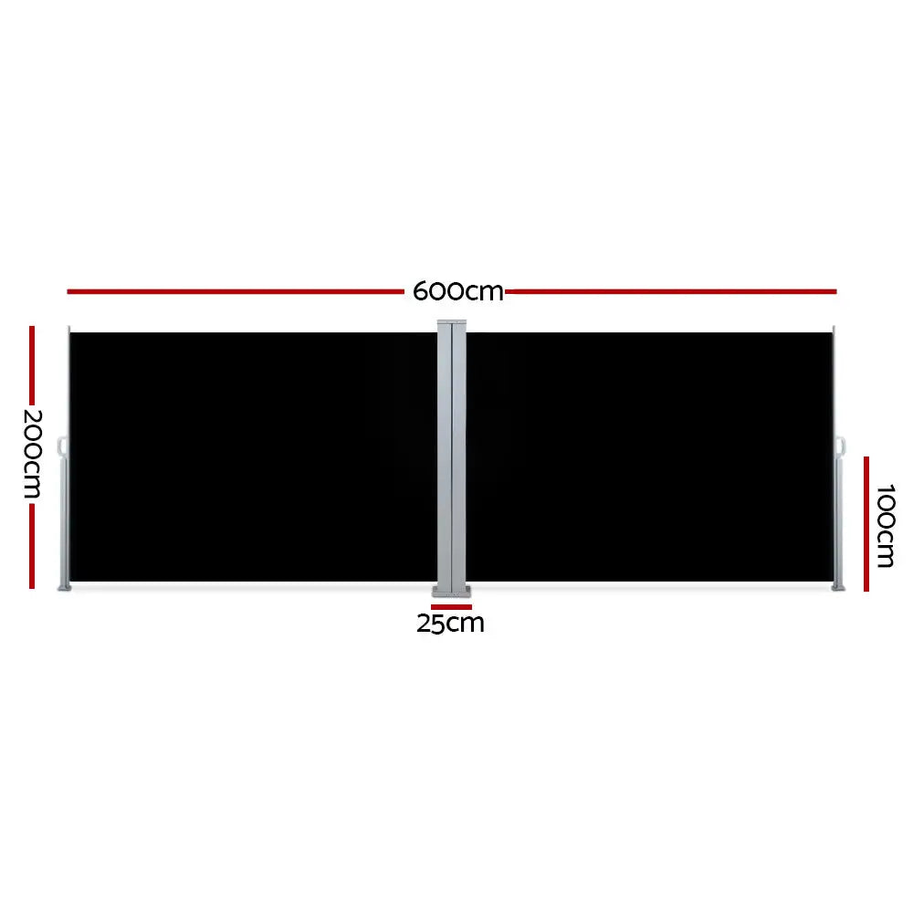Instahut Side Awning Outdoor Blinds Sun Shade Retractable Screen 2X6M BK - Home & Garden > Shading