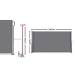 Instahut Side Awning Sun Shade Outdoor Blinds Retractable Screen 1.4X3M GR - Home & Garden > Shading